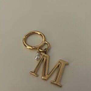 Gold Initial M Keychain with Pearl Charm